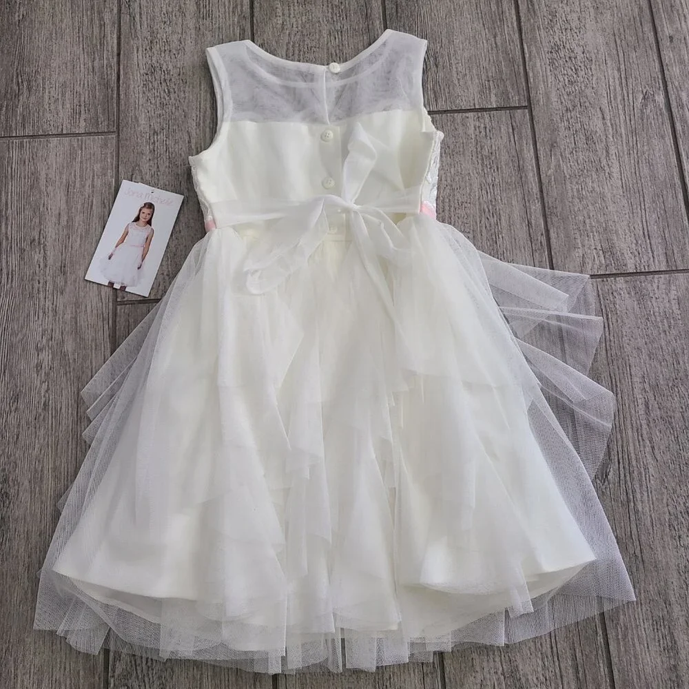 Jona Michelle Girls Ivory Tulle Party Dress with Pink Bow Size 5 – NWT - Picture 10 of 11